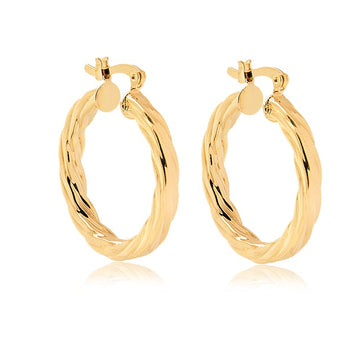 18K Gold Layered Oro Laminado 25mm Twisted Hoops Wholesale 21.0128